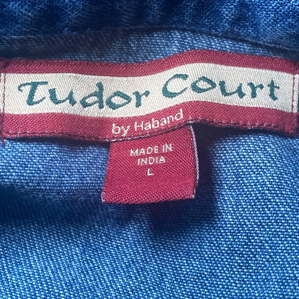 Tudor Court Haband Womens Blue Denim Floral Embroidered Blazer Jacket Large - Picture 3 of 9